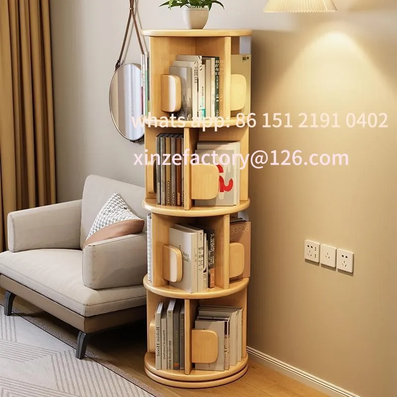 

Customizable Richome Solid Wood Rotating Bookshelf Bookcase Space-saving Picture Book Rack For Small-sized