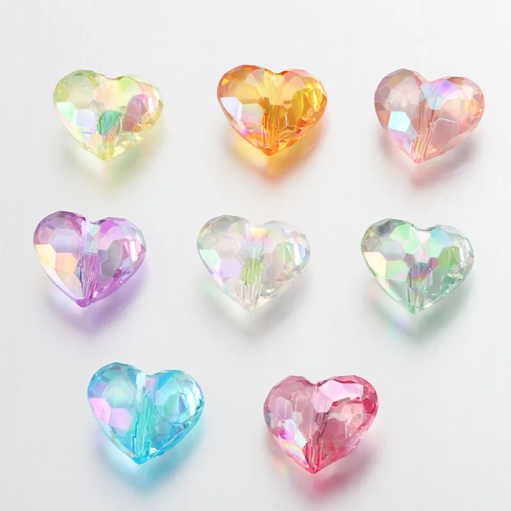 20pcs Acrylic Love Heart Beads Shiny Mix AB Color Large Crystal Loose Spacer Beads for Necklace Bracelet Pendant Jewelry Making