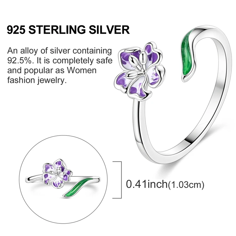 Women's 925 Sterling Silver Love Heart Sun Moon Star Iris Adjustable Ring