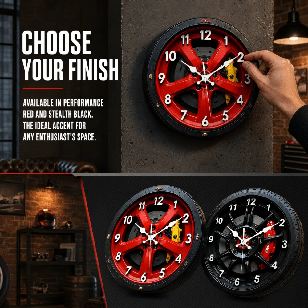 Motorcycle Style 2D Flat Wall Clock Silent Non-ticking 2D Car Wheel Hub Wall Clock Wall Decor Sweep Second Quartz Wall Clock