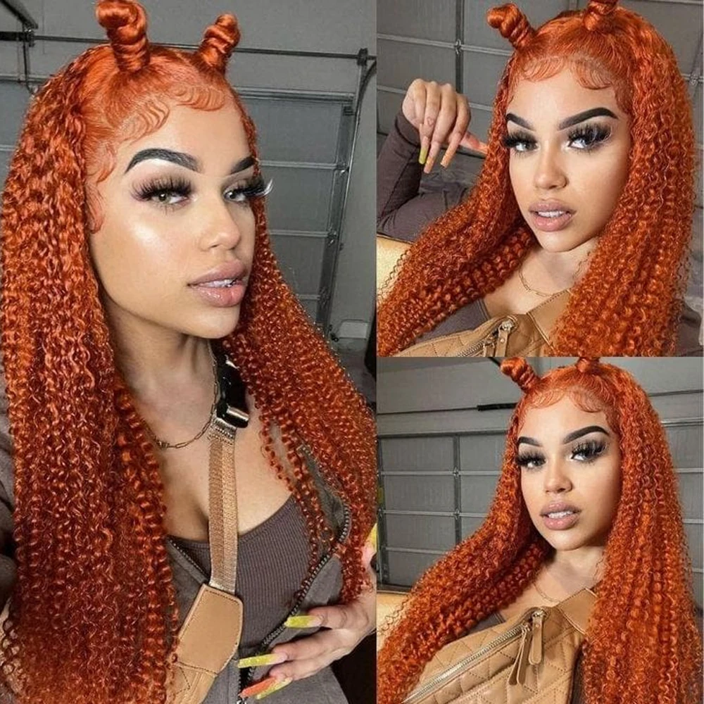 13x4 Hd Lace Frontal Wig 26 Inch Transparent Orange Ginger Colored Human Hair Wigs Brazilian Deep Wave Lace Front Wig for women