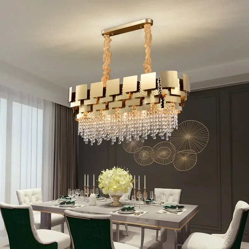 

Luxury Stainless Steel Crystal Chandelier Living Dining Room Bedroom Light Simple Model House Villa Hotel Lobby Designer Lamp