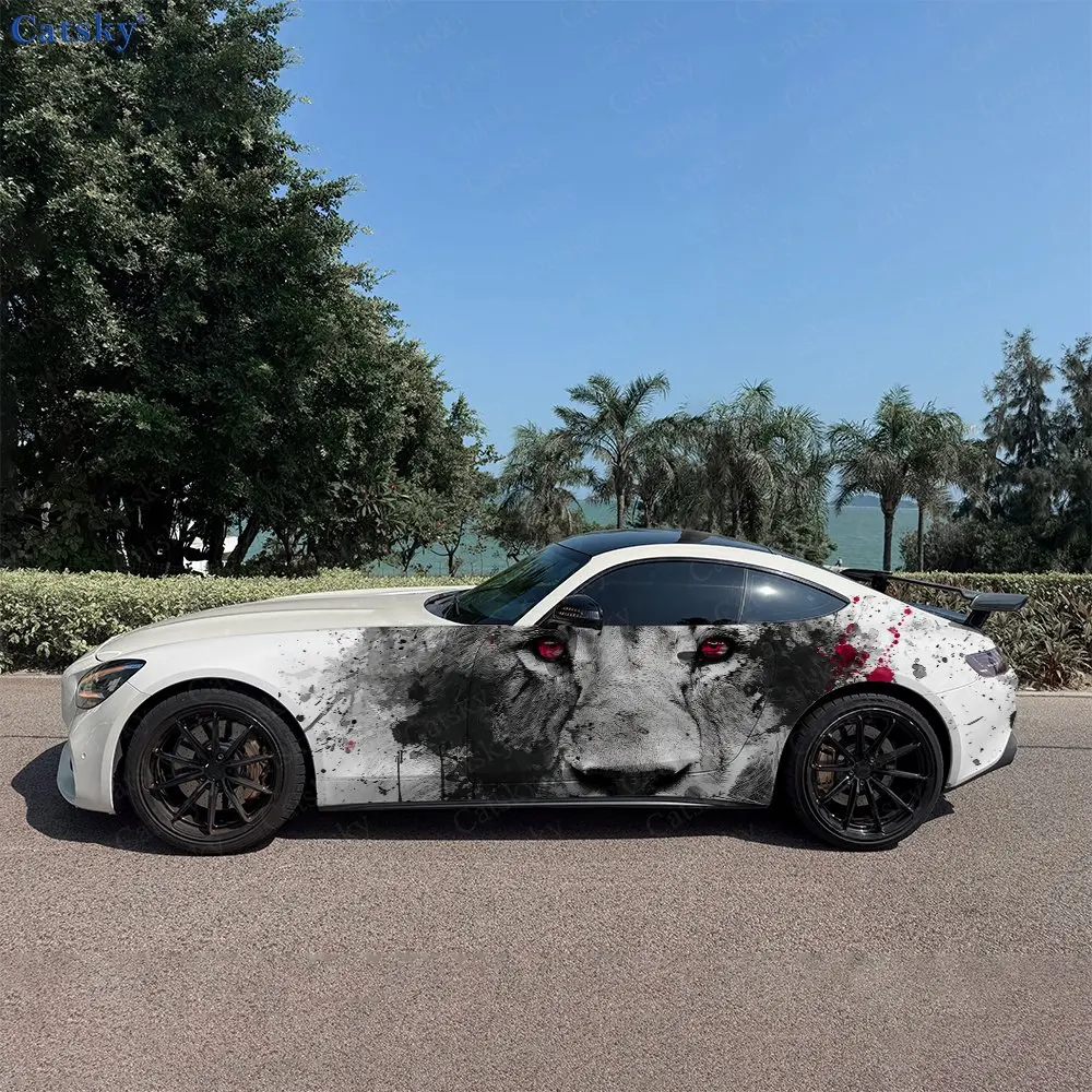 2pcs Splatter Lion King Might, Durable, Fade-resistant, Enhance Vehicle Aesthetics With Bold Artistic Design Car Vinyl Wraps