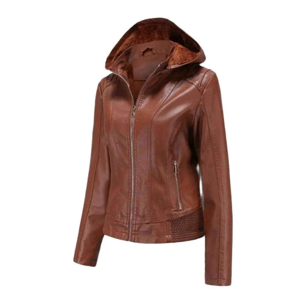 Winter Leather Jacket Women Thick Warm Fleece Removable Hooded Coat Female Manteau Hiver Motorcycle Pu Outerwear Velvet