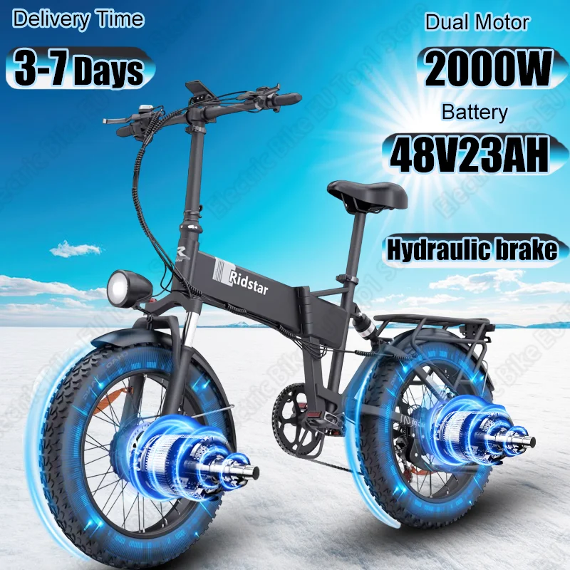 H20 Pro E Bike 2000W Dual Motor 48V23AH Lithium Battery City Trip Electric Bike 20 In Fat Tire Mountain Folding Electric Bicycle