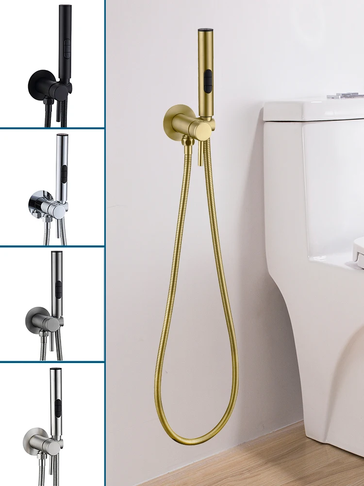 

Brushed Nickel Brass Hand-held Wall-mounted Hybrid Hot And Cold Water With Stand Bathroom kitchen Toilet Faucet Bidet Sprayer