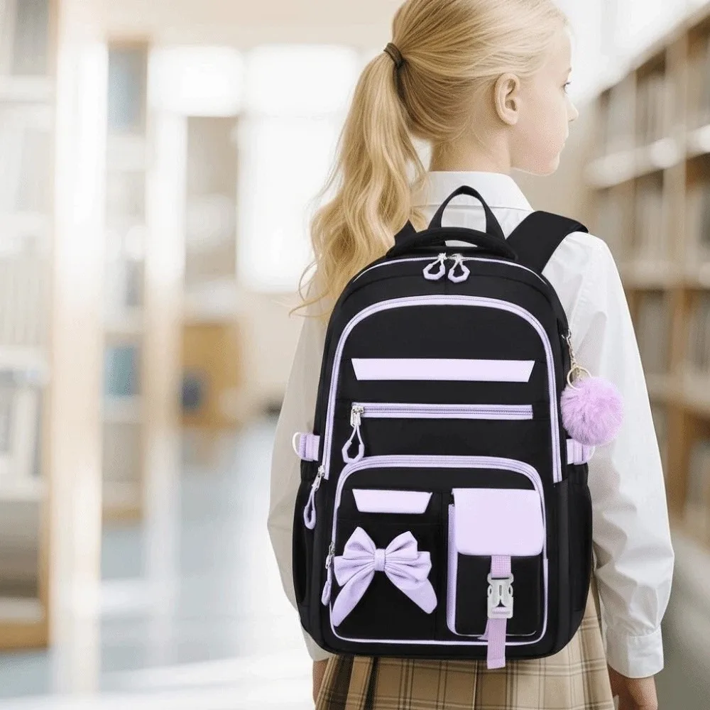 

Daypack Three-piece School Bag Set Casual with Pen Bag Students School Bag Contrast Color Durable Large Capacity Backpack