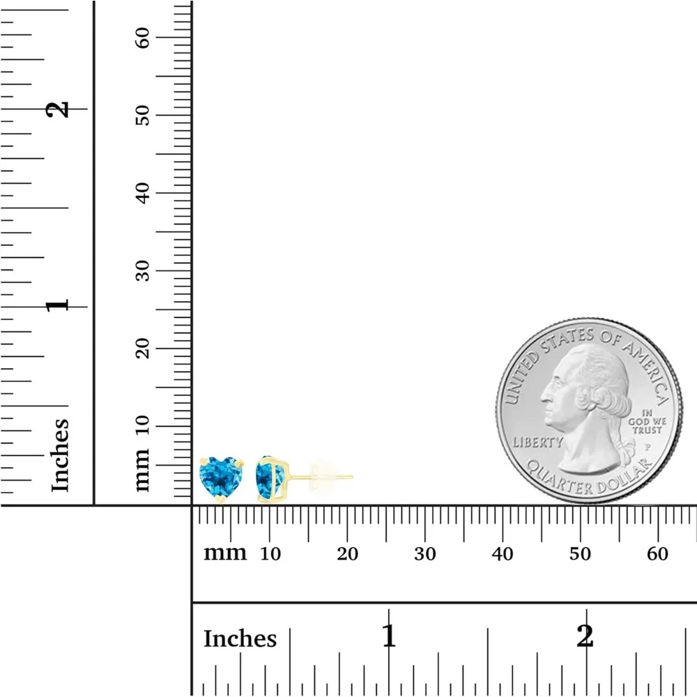 أقراط نسائية من الذهب عيار 14 قيراط مقاس 6 مم على شكل قلب من جوهرة الميلاد - مجوهرات أحجار كريمة أصلية مضادة للحساسية |   أحجار طبيعية أو مكونة