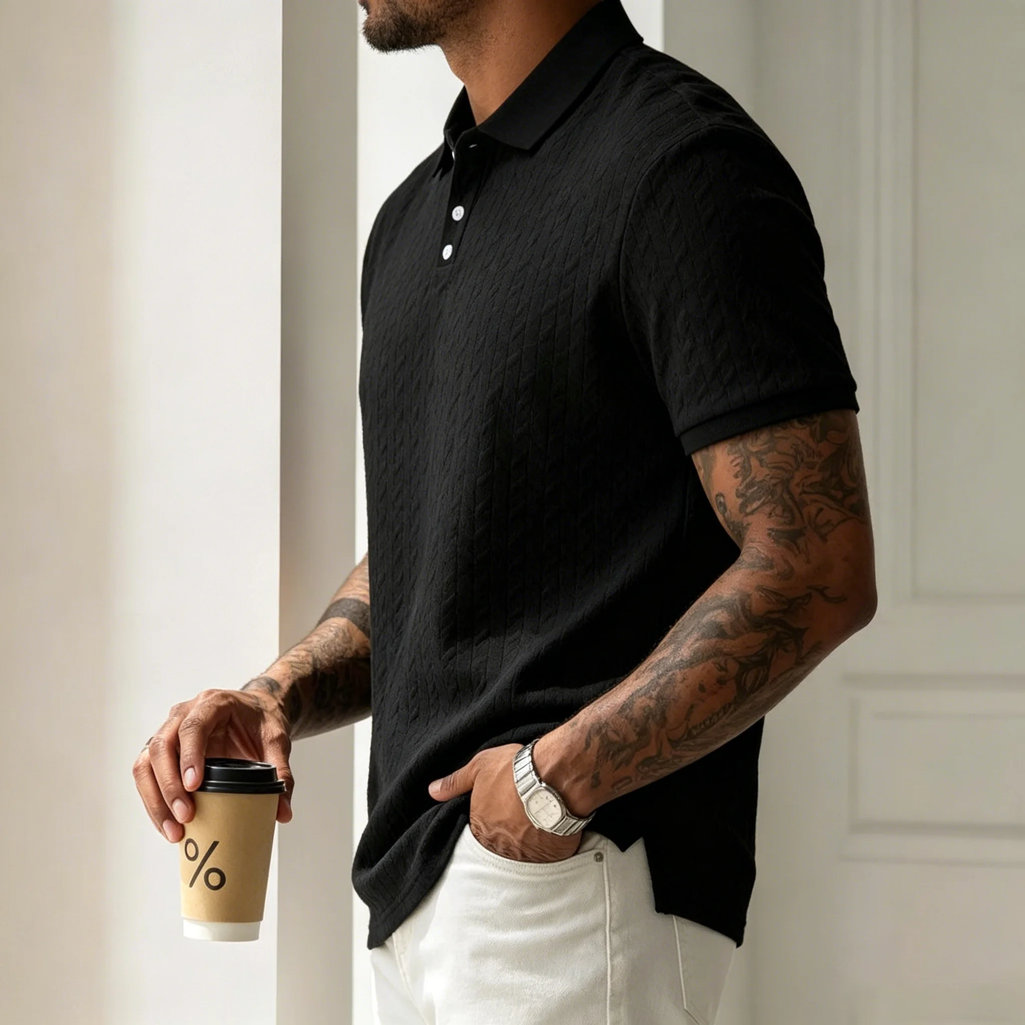 Summer New Men Casual 2 Piece Set Solid Color Shirt & Shorts Sports Outfit