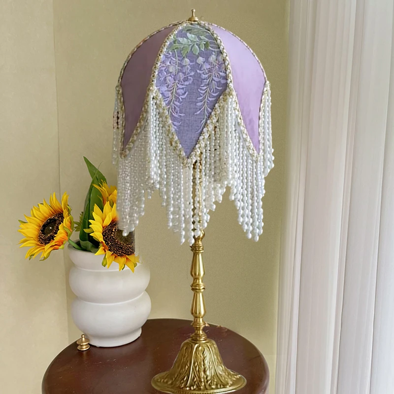 [Wisteria] Retro table lamp All copper bedside decoration three-dimensional embroidered bedside table lamp