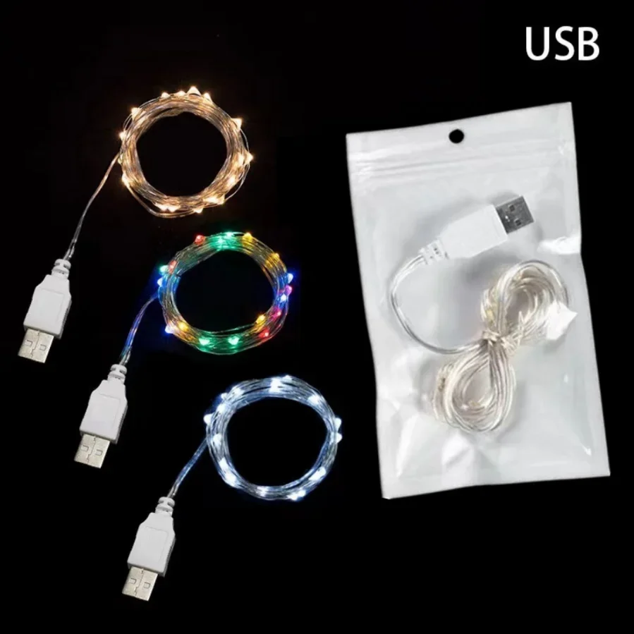 Guirnalda de luces LED de colores para Navidad, guirnalda de alambre de cobre, luces de hadas impermeables, decoración de fiesta de boda, USB, Festival