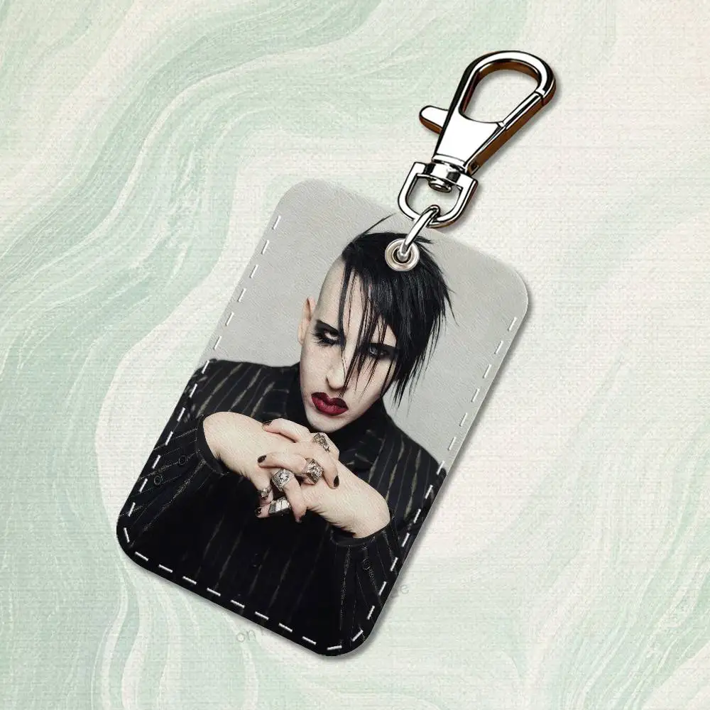 Étui pour cartes rectangulaire chanteur m-marilyn m-manson, porte-clés, sac pour cartes d'accès, porte-clés, porte-cartes en cuir, porte-clés d'accès