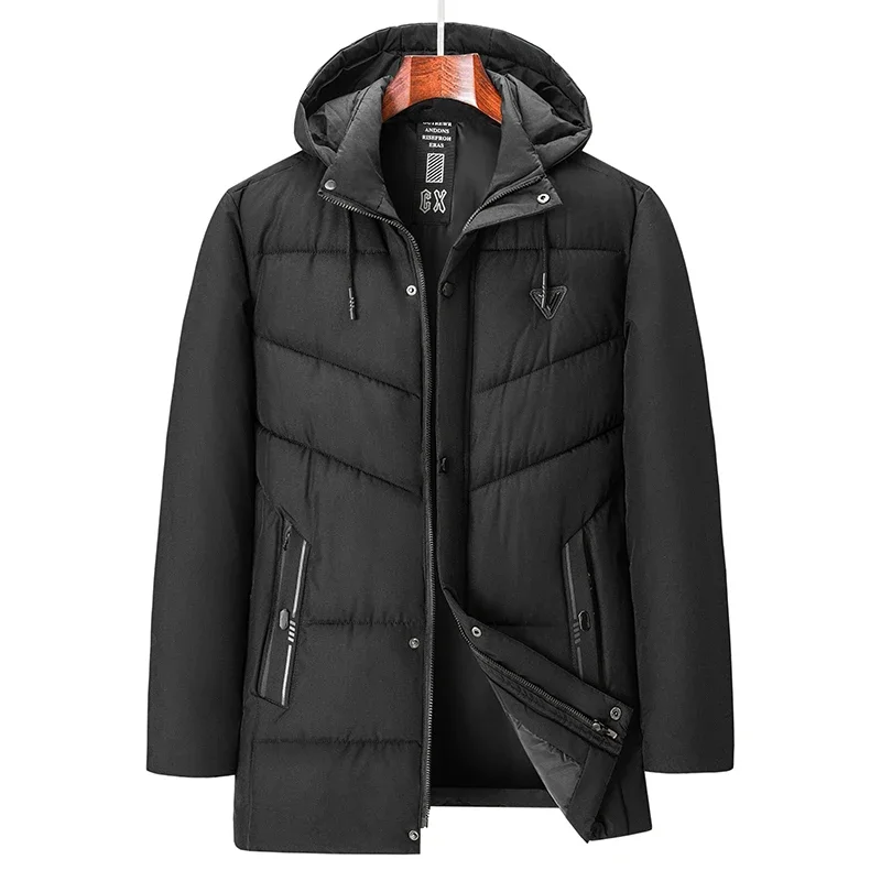 

Wind-resistant Mid-length Cotton Coat Male Long Sleeve Puffer Jacket Warm Business Casual Men Clothing Mens Jackets Windproof