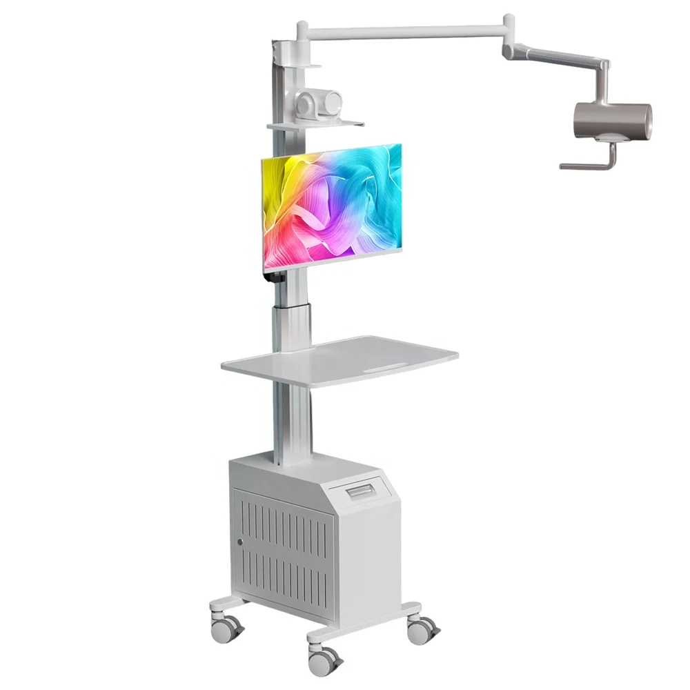 ABS Plastic Adjustable Height Hospital Medical Mobile Computer Workstation Cart Recording And Teaching Cart With Wheels