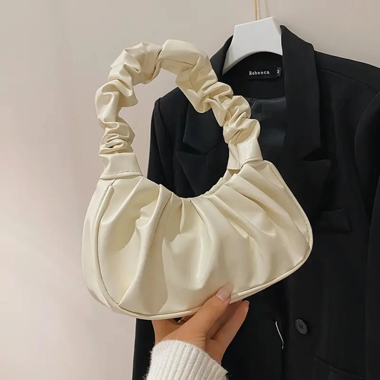 

Women's Fashion All-match Ruched Bag, Solid Mini Handbag