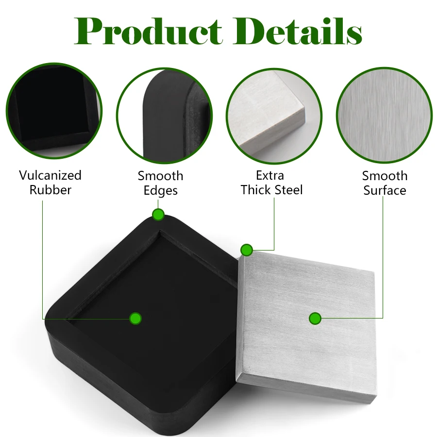 XUQIAN 3” Steel Bench Block Flat Anvil Jewelers Tool with 4” Tough Rubber Block Solid Metal Bench Block Jewelry Stamping Tool