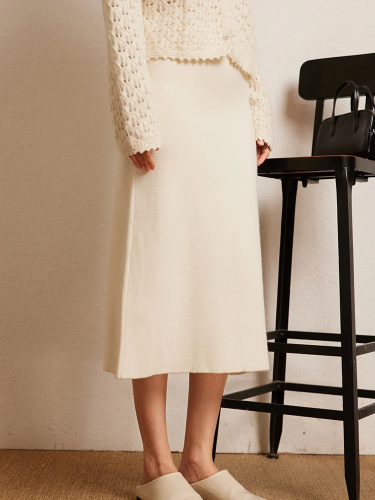 

Fashion Woman Clothes Autumn Winter Lazy Retro Skirts Solid Color Basic A-Line 100% Cashmere Knitwear Grace Classic Versatile