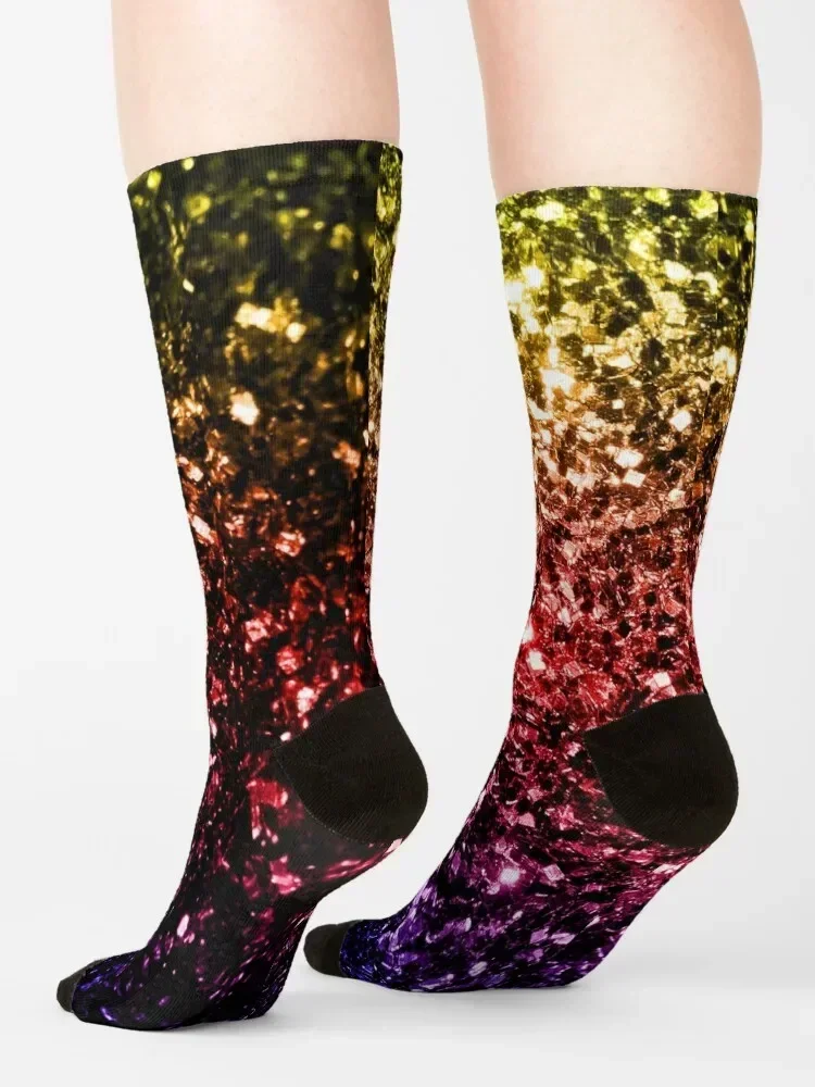 Rainbow yellow red purple faux sparkles Socks set winter gifts Socks Ladies Men's