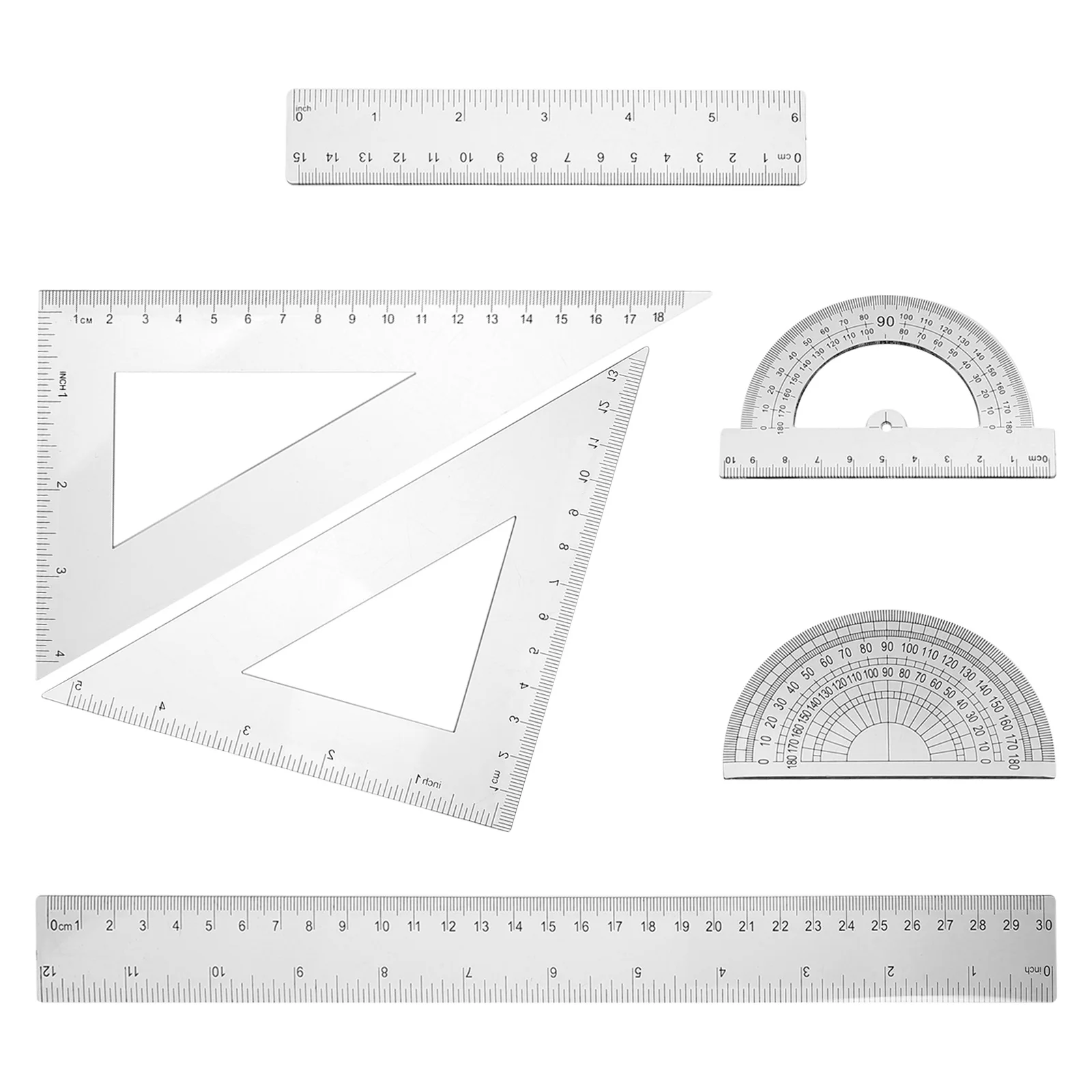 2Sets Geometry Ruler Set with Protractor Professional Measuring Rulers for Drawing Architecture Engineering Lightweight Portable