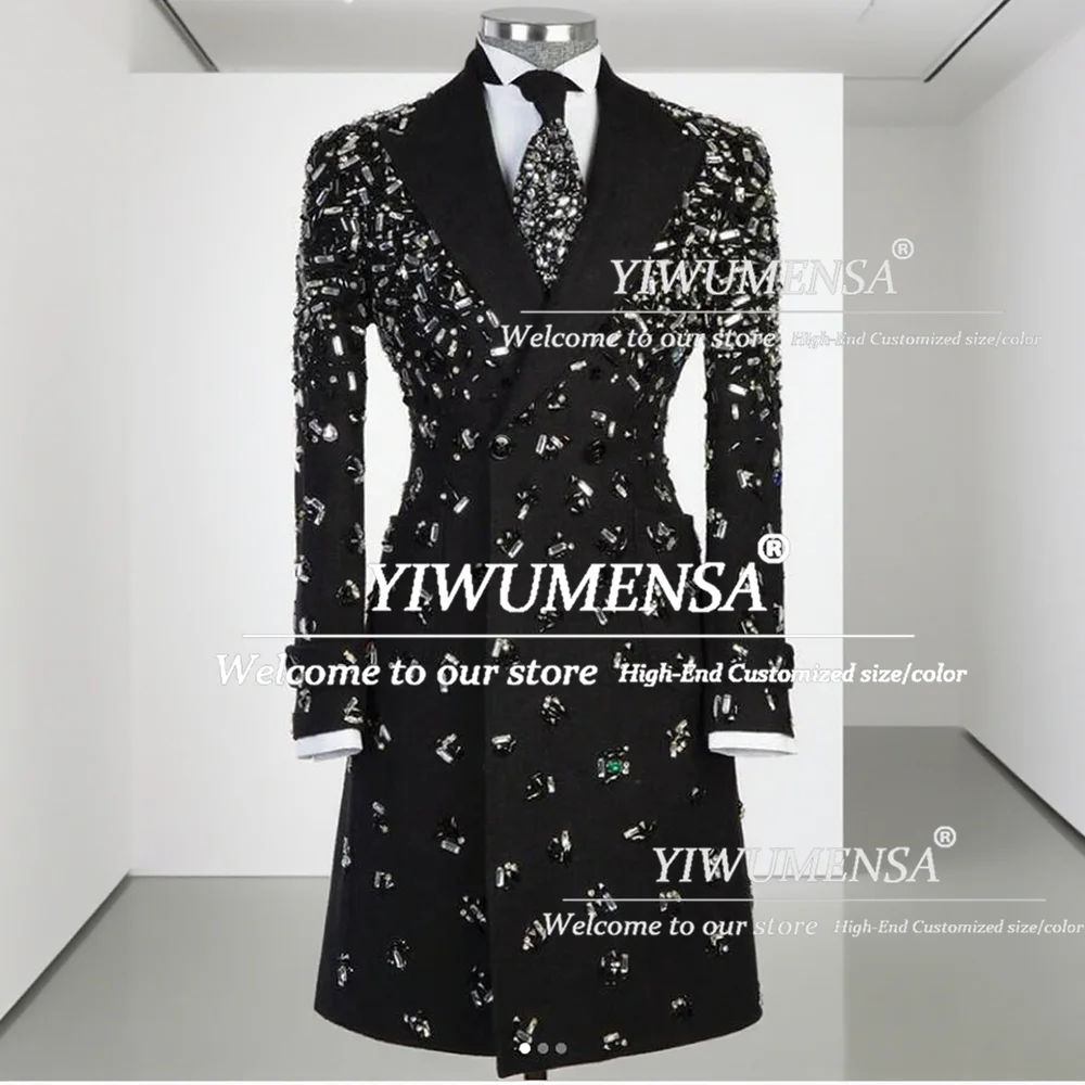 

Metallic Jewelry Stones Suits Men For Wedding 2 Pieces Double Breasted Groom Tuxedos Customized Male Fashion Prom Blazers Long