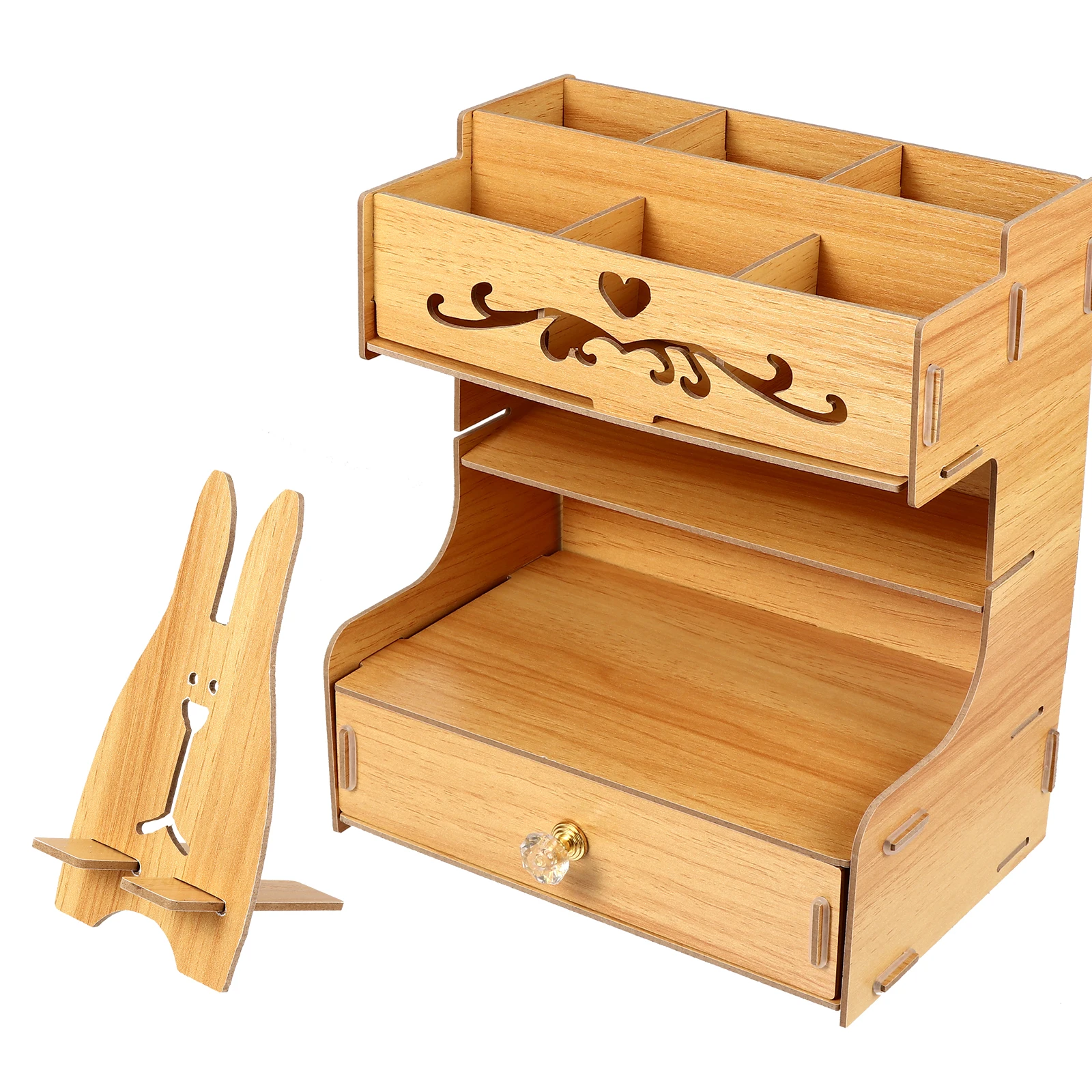 

Wooden Desk Organizer Large Capacity Pencil Holder Compartment Office Supplies Storage Box Easy Access Simple Operation