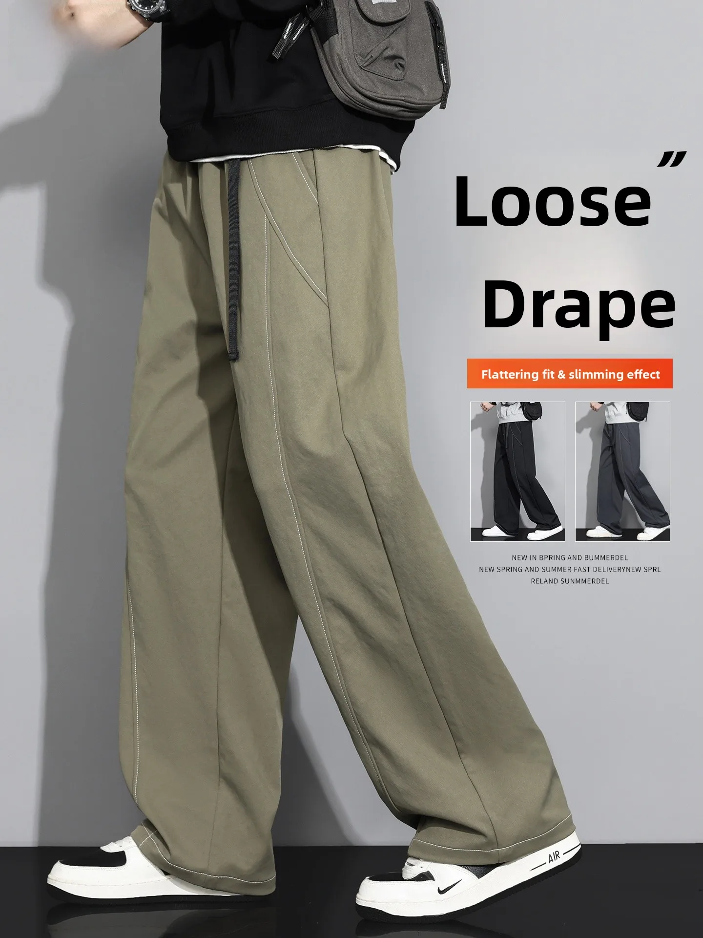 

Loose Straight Leg Men's Casual Pants American Sle Spring Autumn plus Size Wide Leg Comfortable Faionable Polyester Fiber