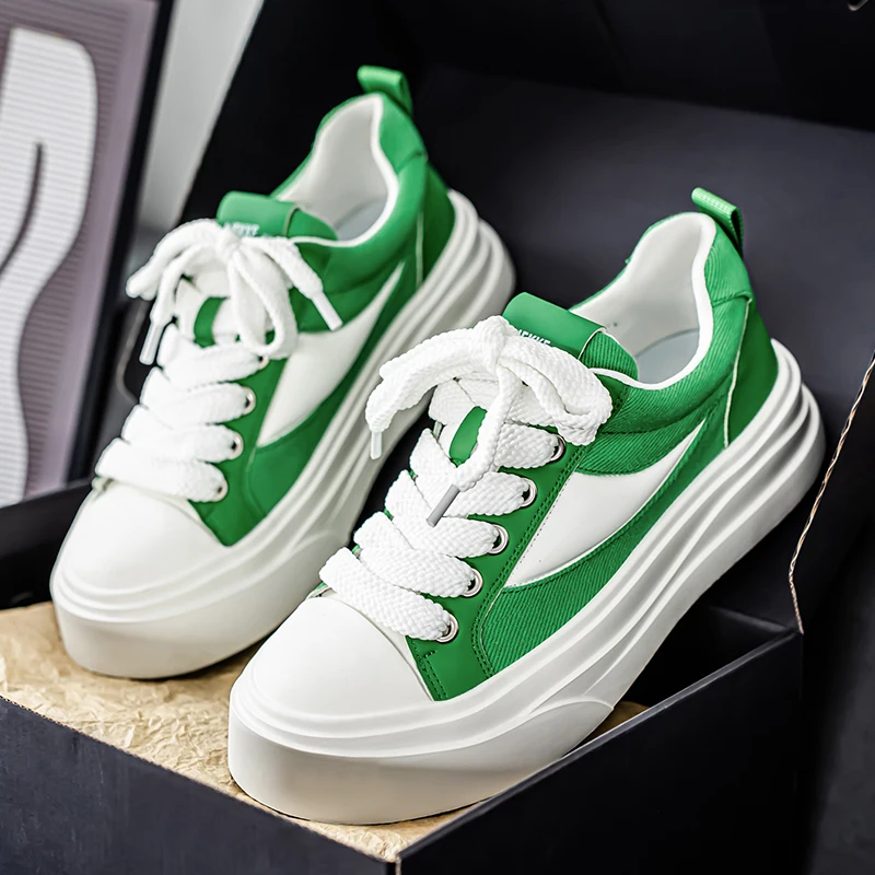 

Trendy Green Men's Canvas Sneakers Original Lace-up Platform Sneakers Man Casual Sneaker Personality Summer Casual Shoes For Man