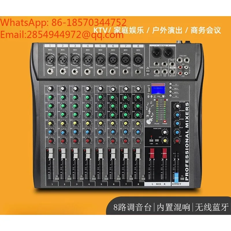 Mixer 8-way Stage Performance Conference USB Bluetooth DJ Console Mixer Sound Card with Microphone
