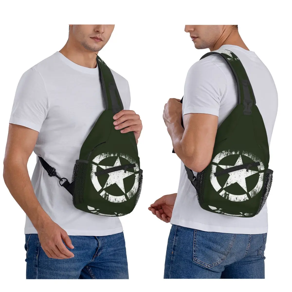 

America Army Military Star Chest Bag Men Sling Crossbody Backpack Chest Bag Traveling Hiking Daypack Shoulder Bag