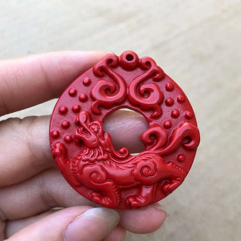 Vermilion Flying Sky Fire Qilin Jade Pendant Necklace with Five Elements Lack Fire and Fire Repair Round Safety Buckle Pendant