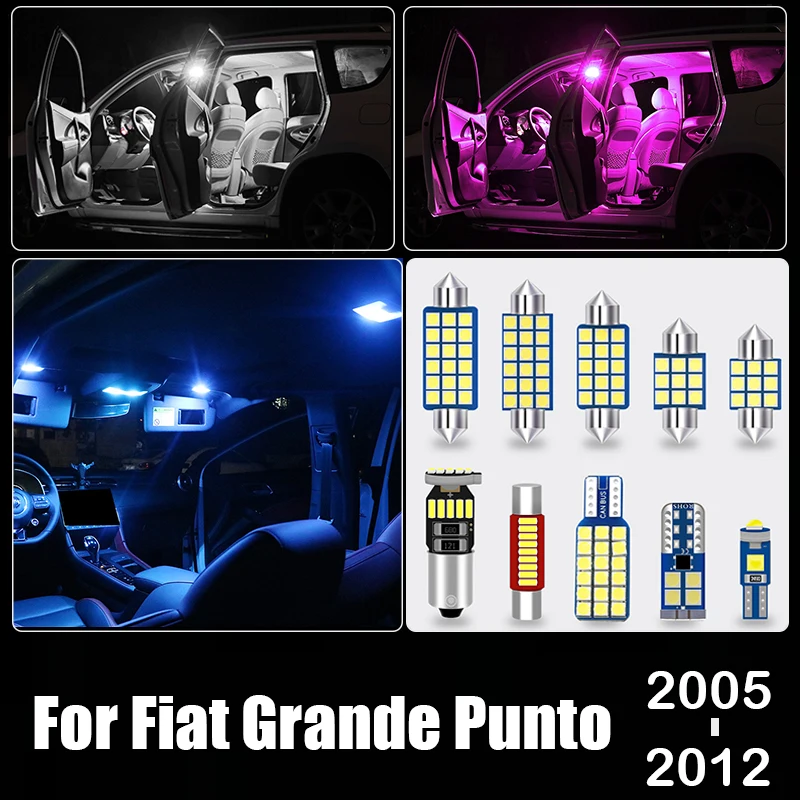 For Fiat Grande Punto 2005 2006 2007 2008 2009 2010 2011 2012 13pcs Car LED Bulbs Interior Dome Lamp Trunk Lights Accessories