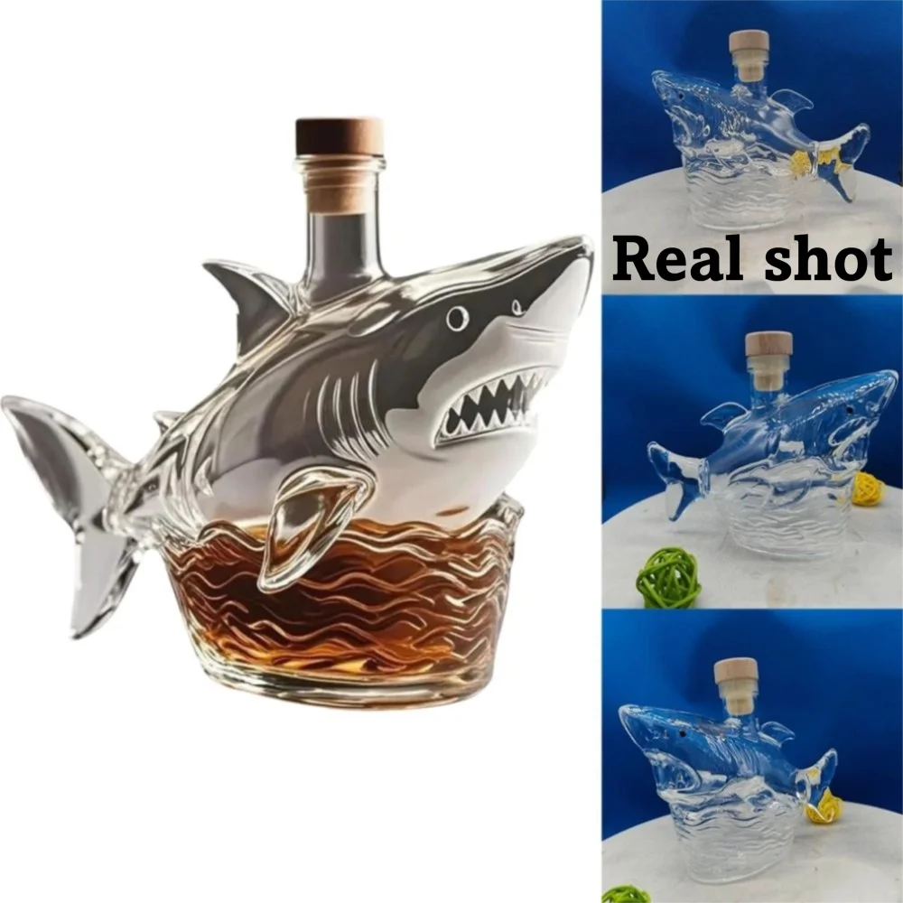 

Fun Jaws 50th Whiskey Bottle 320 Ml Shark Statue Wine Bottle Theme Statue 3D Engraved Wine Decanter Home Bar