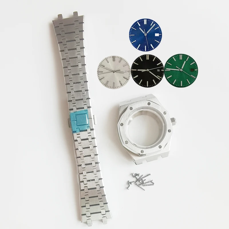 Caja de reloj de 41mm para movimiento NH35/NH36/4R36, cubierta de reloj de acero inoxidable, correa de repuesto para reloj de pulsera