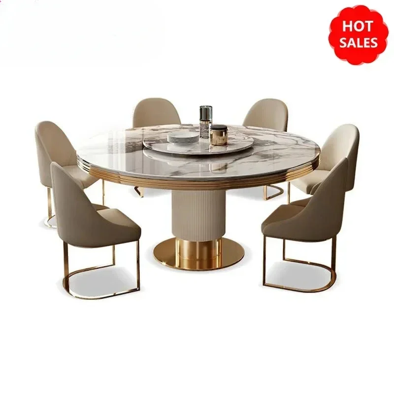 

Modern restaurant marble round dining table and chair combination simple round table with turntable dining table