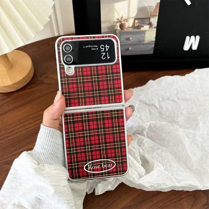 삼성 갤럭시 Z 플립 6 5 4 3 용 빨간색 격자 무늬 휴대폰 케이스, 보호 후면 커버, ZFlip4 ZFlip5 ZFlip6 케이스