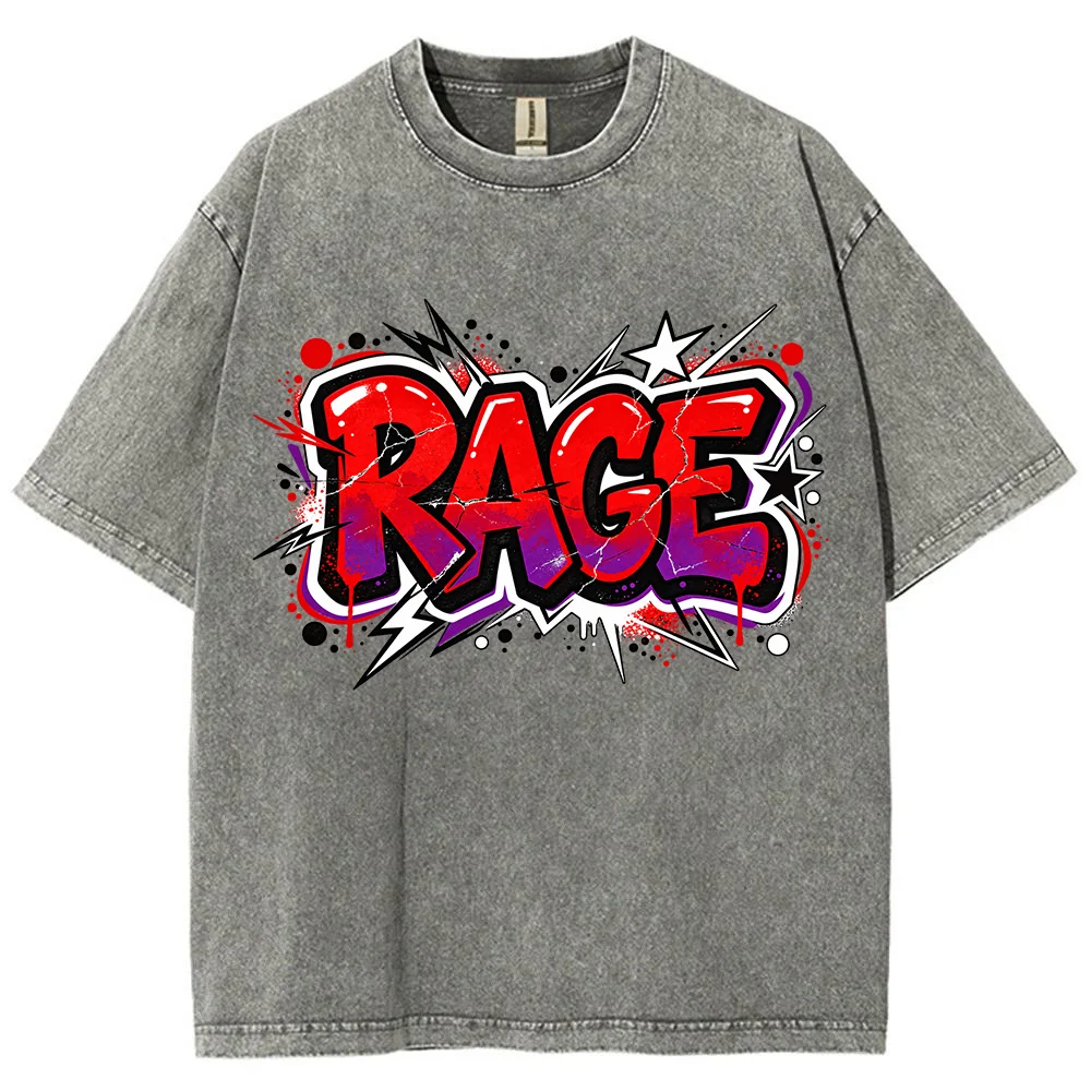 Men's Vintage Washed Graphic T-Shirt Streetwear Oversized Short Sleeve Crew Neck Casual Summer Cotton Tee with Bold Print