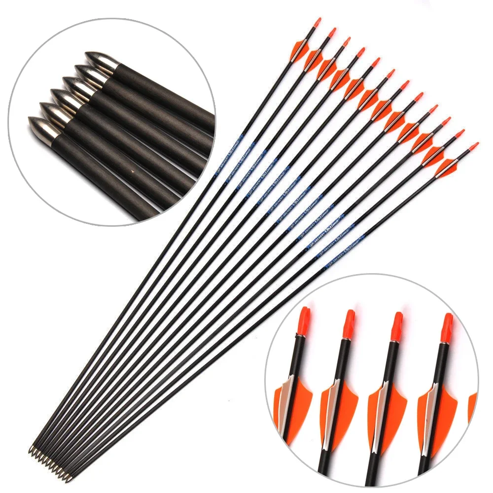 

12PCs Archery ID4.2mm Carbon Arrows for Recurve Bow Hunting,1.75inch Vanes Pin Nocks, 80gr Arrow Point Tips