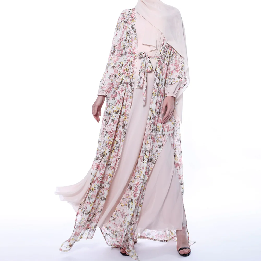 

Printed Chiffon Cardigan Abayas for Women 2023 Autumn Party Dress Fashion Vintage Long Sleeve Cardigan Chic Casual Muslim Abaya