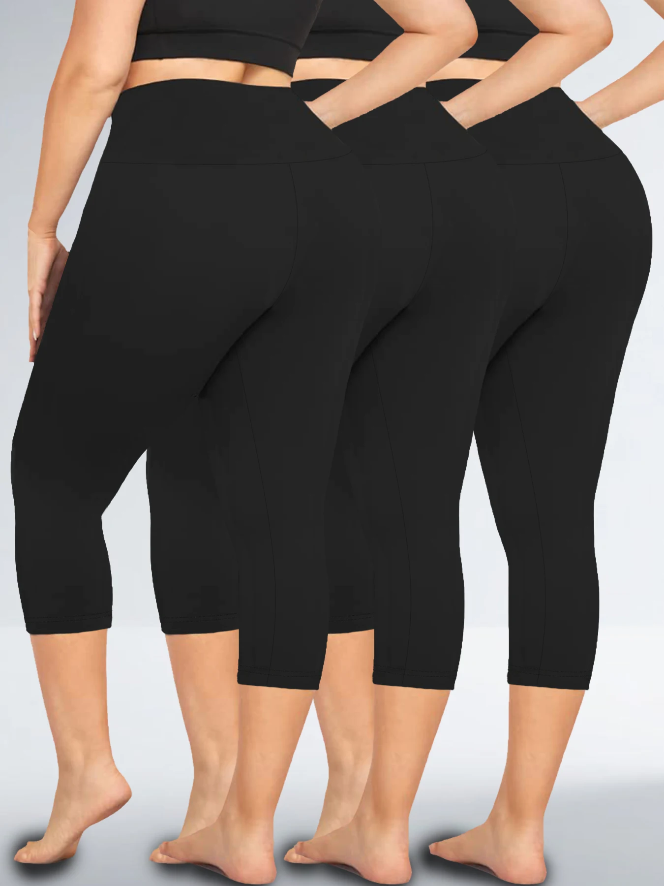 

3 Pack Plus Size High Waisted Yoga Pants for Women Capri Pants Super Soft No See Through Workout Running Home Lounge Leggings