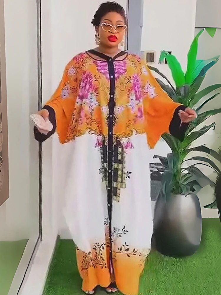 

Wedding Party Plus Size Chiffon Dresses Women Traditional Dashiki Print Africa Clothing Boubou Dubai Muslim Abayas Evening Gowns