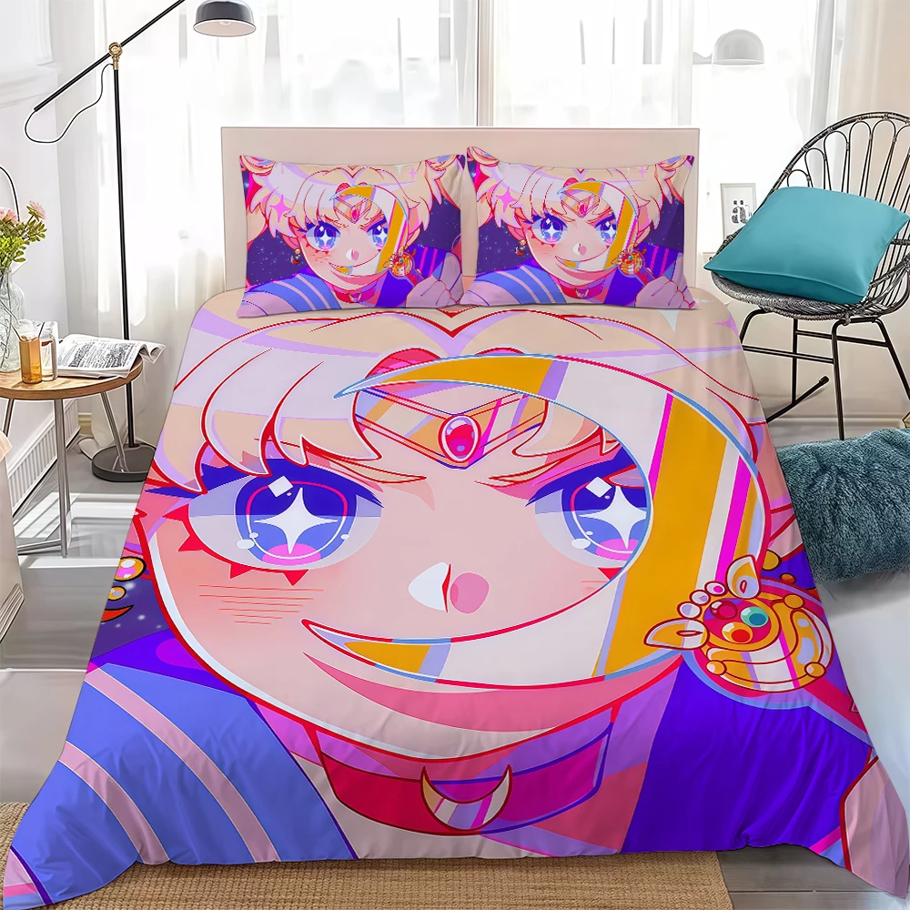 S-Sailor Anime Moon Duvet Cover Set Home Style Bedding Soft Laundry Cotton Bed 3 Piece Set Student Dormitory Gift