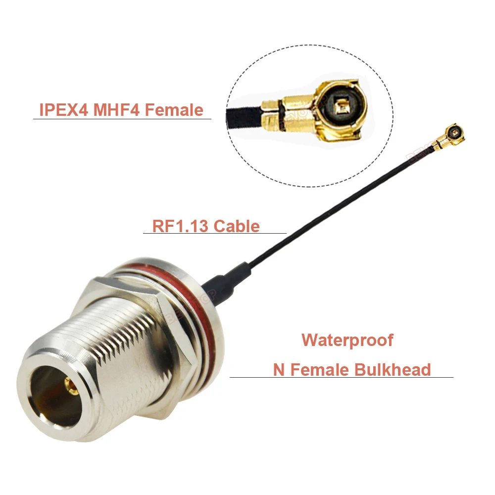 1PCS Rear Screw Nut N Female Bulkhead Jack to 4 4 Female RF Coax RF1.13 Cable Mini PCI WIFI WLAN Antenna Extension Jumper