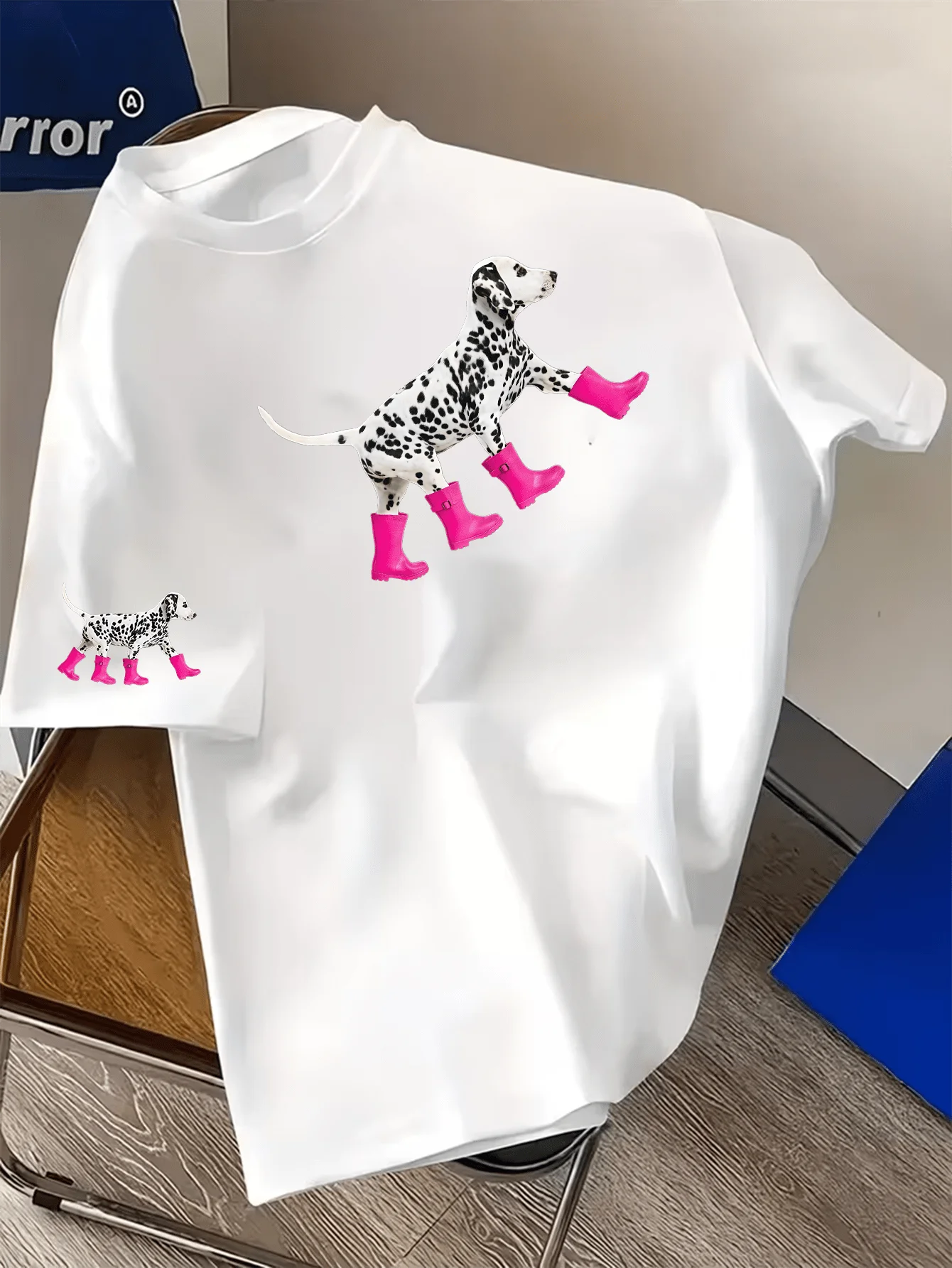 Men T Shirt Dalmatian Dog Pink Boots Graphic Tee Funny Pet Print Short Sleeve O Neck Loose Casual Tops Summer Streetwear