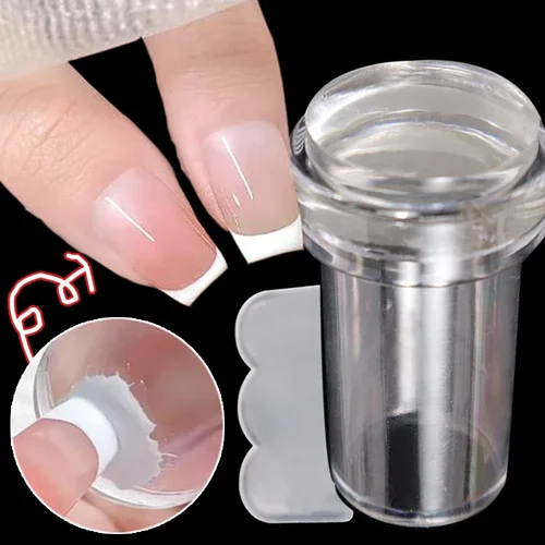 Imagen 1 del producto Sello de uñas transparente con raspador, plantilla de sello de uñas de punta francesa, impresión de silicona de gelatina, herramientas de manicura para estampado de esmalte de uñas
