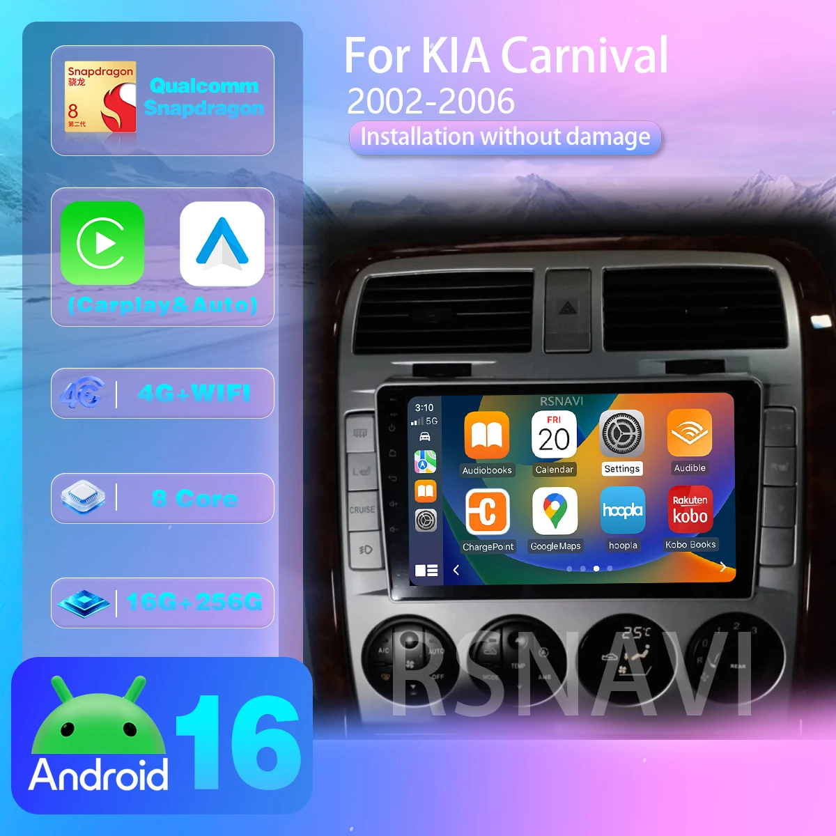 Android 16 Carplay Auto Qualcomm Screen Car Radio Player For KIA Carnival 2002-2006 steering wheel app control 360 Camera