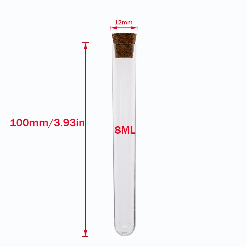 12x100mm Transparent Laboratory Plastic Test Tube with Cap and Stopper, 10 Pieces of School Laboratory Supplies Accessories