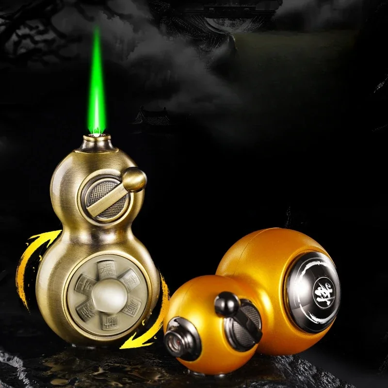 Portable Metal Rocker Arm Pressure Reducing Lighter Windproof Jet Flame Rotating Turbine Torch High Flame Inflatable Lighter