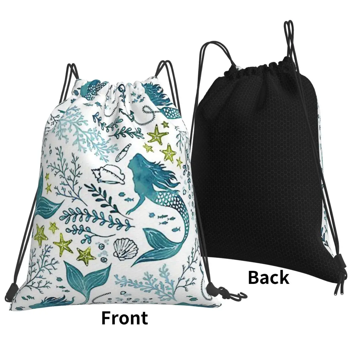 Mermaid Ocean Light Backpacks Fashion Drawstring Bundle Pocket Sports Bag Book Bags for Travel School