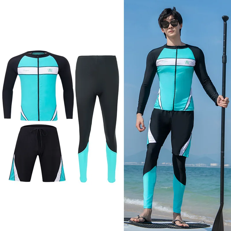 

Men's 3pcs/set Rash Guards Long Sleeve, UV Sun Protection Swim Shirts+Trunks+Leggings Quick Dry Lightweight Water Surf Beachwear