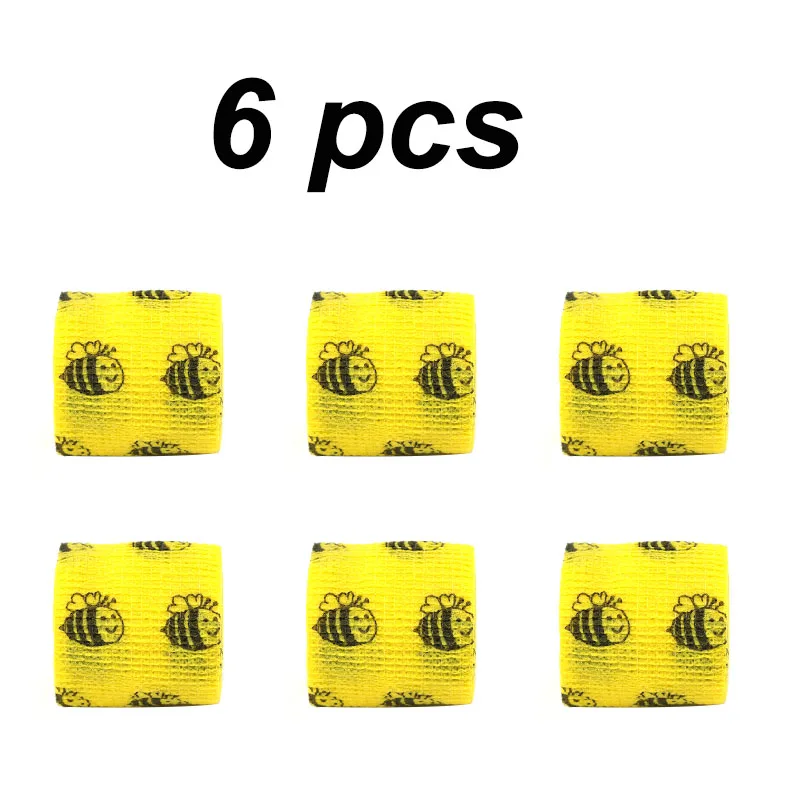 1/6/10 pcs Yellow Bee Printed Self Elastic Bandage 5cm Adhesive Athletic Tape Wraps for DIY Tattooing Wrist Joint Pet